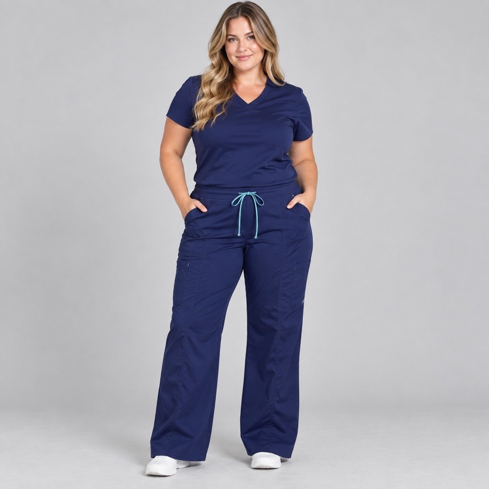 Scrubstar Scrub Pants Womens XL Indigo Blue Cargo Drawstring Elastic Waist Nurse